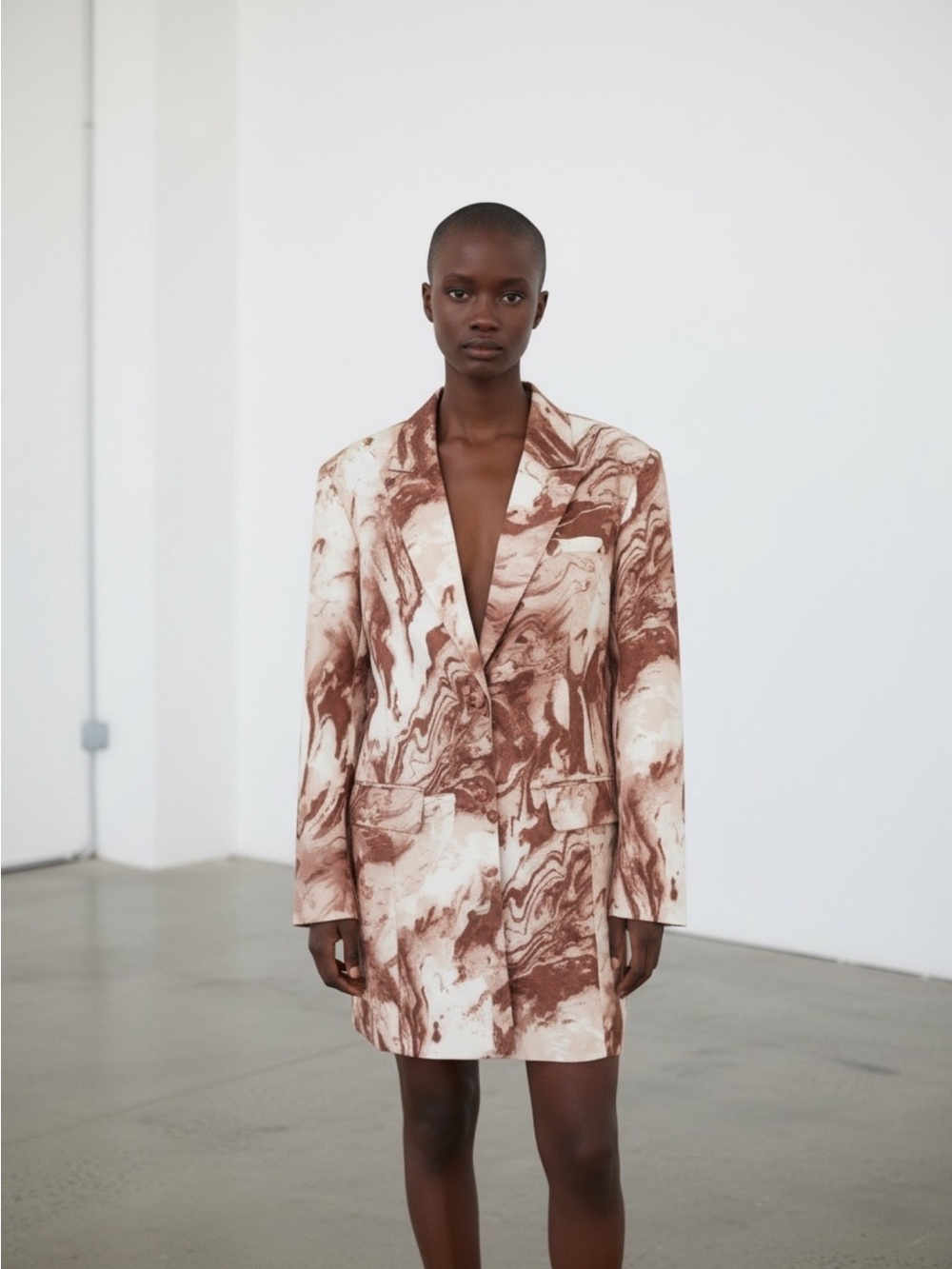 Missguided Marble-Print Four Button Blazer Dress Brown & Cream Size 2 Jacket